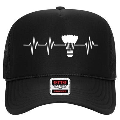 Shuttlecock Heartbeat Funny Badminton Player High Crown Mesh Back Trucker Hat