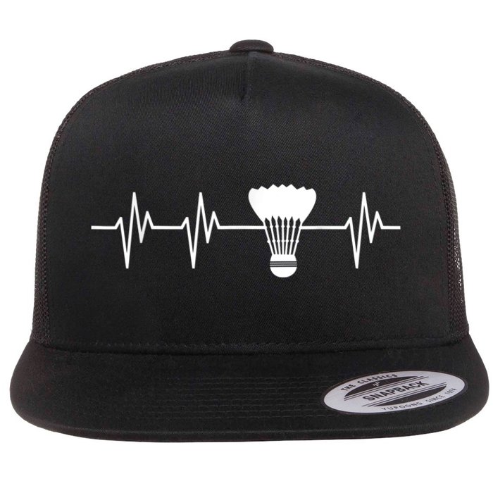 Shuttlecock Heartbeat Funny Badminton Player Flat Bill Trucker Hat