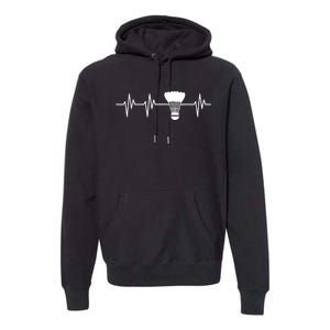 Shuttlecock Heartbeat Funny Badminton Player Premium Hoodie