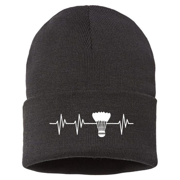 Shuttlecock Heartbeat Funny Badminton Player Sustainable Knit Beanie