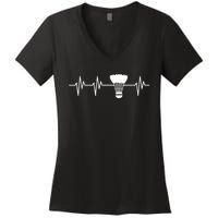 Shuttlecock Heartbeat Funny Badminton Player Women's V-Neck T-Shirt