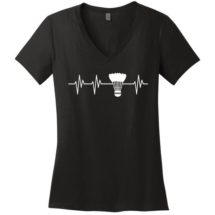 Shuttlecock Heartbeat Funny Badminton Player Women's V-Neck T-Shirt