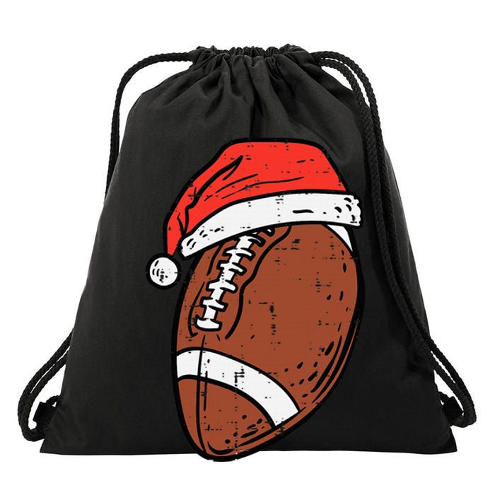 Santa Hat for American Football Fans Festive Sports Holiday Gift Drawstring Bag