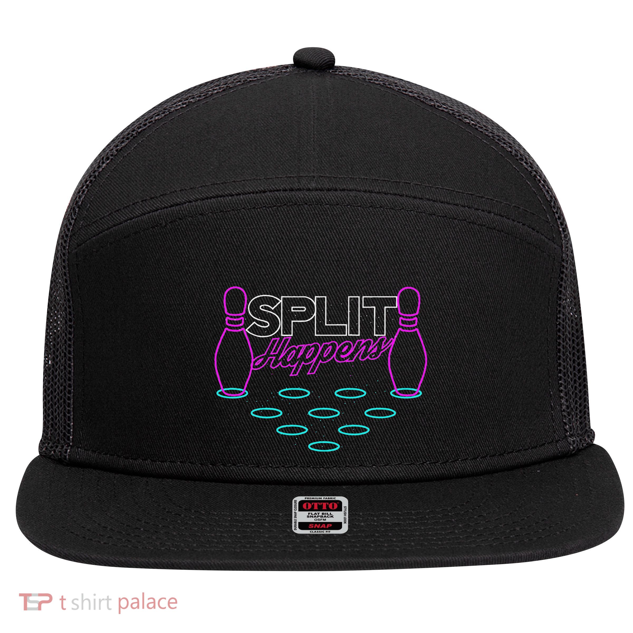 Split Happens Funny Bowling 7 Panel Mesh Trucker Snapback Hat