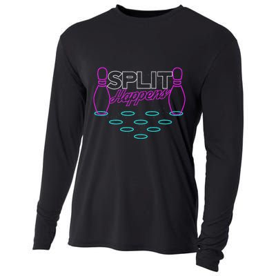 Split Happens Funny Bowling Cooling Performance Long Sleeve Crew