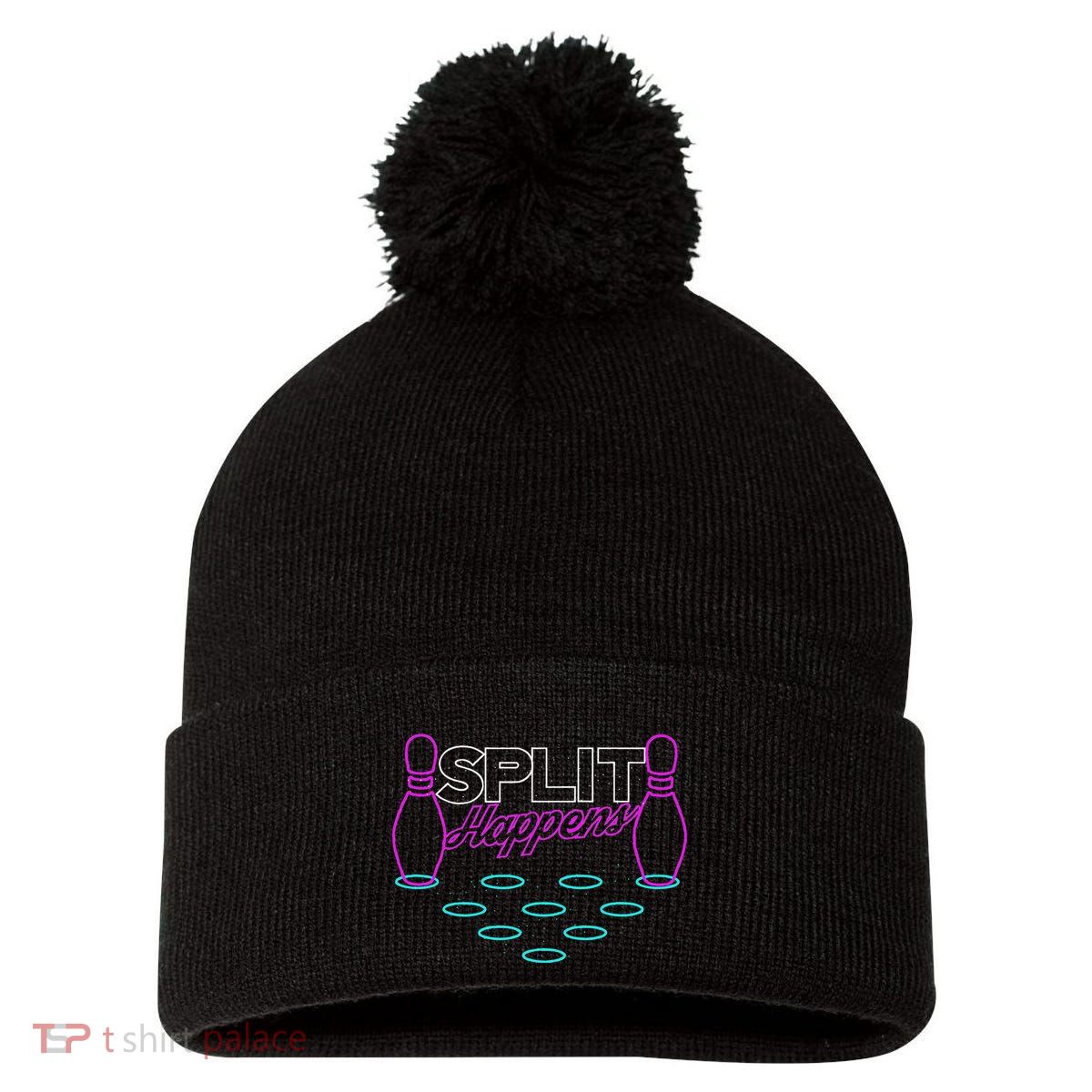 Split Happens Funny Bowling Pom Pom 12in Knit Beanie