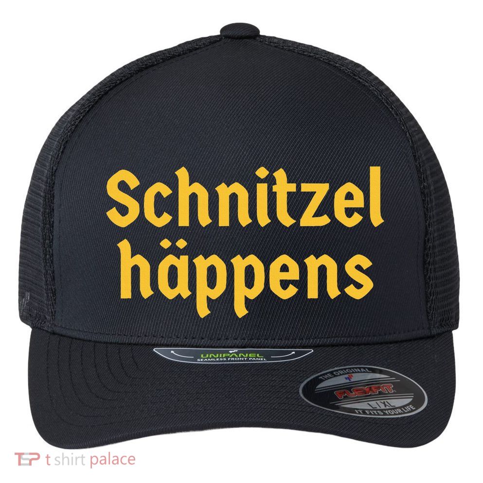 Schnitzel Happens Funny German Beer Oktoberfest Flexfit Unipanel Trucker Cap