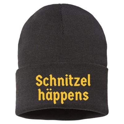 Schnitzel Happens Funny German Beer Oktoberfest Sustainable Knit Beanie