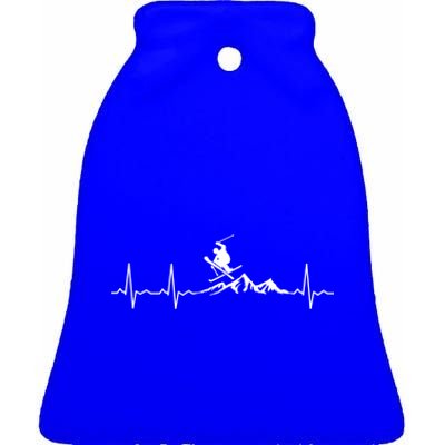 Skiing Heartbeat Funny Gift For Ski Lovers Meaningful Gift Ceramic Bell Ornament