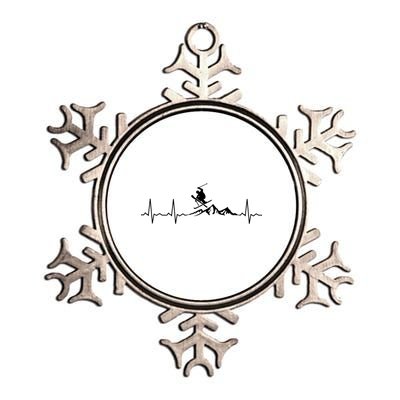 Skiing Heartbeat Funny Gift For Ski Lovers Meaningful Gift Metallic Star Ornament