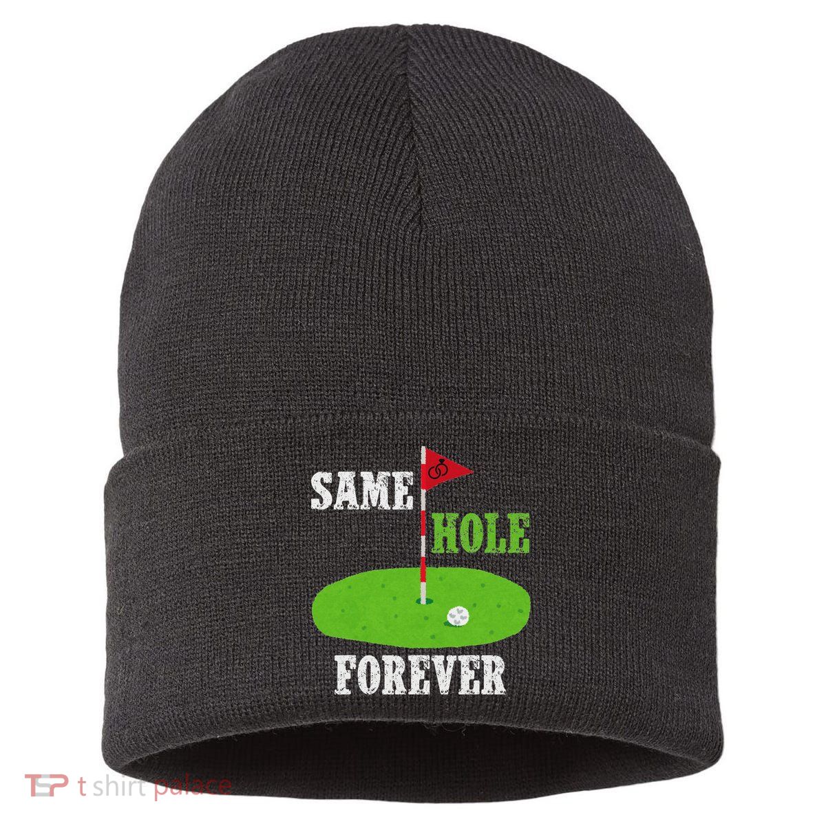 Same Hole Forever Groom Bachelor Party Funny Golf Married Sustainable Knit Beanie