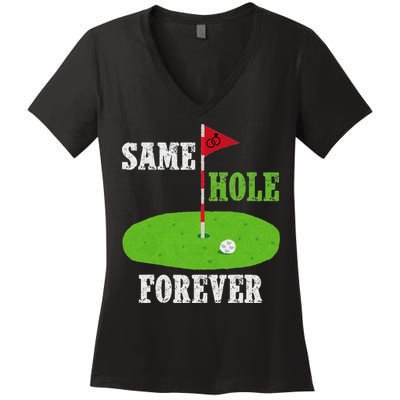 Same Hole Forever Groom Bachelor Party Funny Golf Married Women's V-Neck T-Shirt