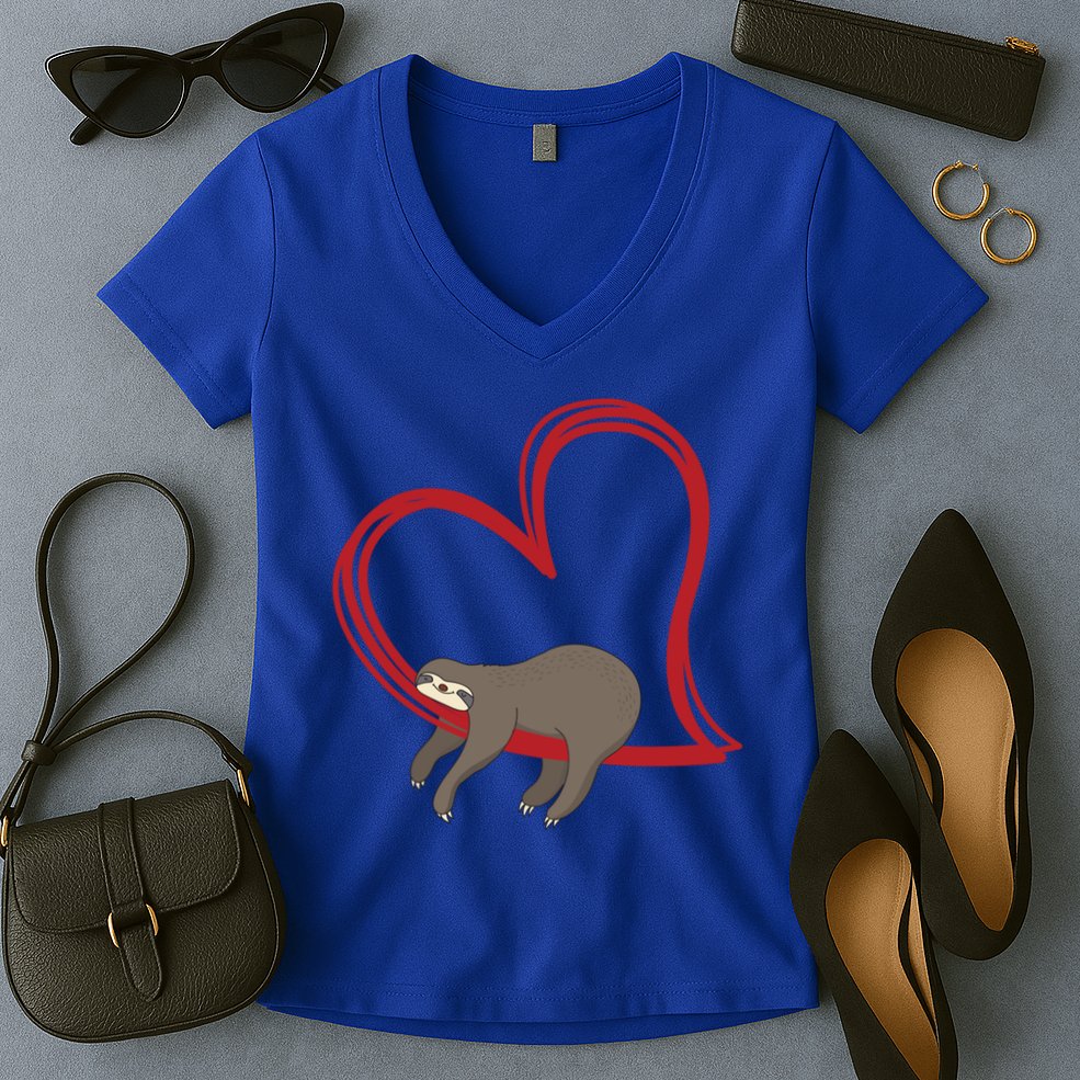 Sloth Heart Funny Gift Love Sloths Funny Gift Funny Gift Women's V-Neck T-Shirt
