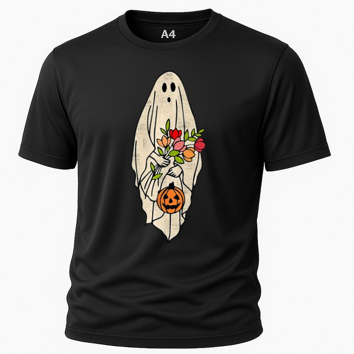 Spooky Halloween Floral Ghost Cooling Performance Crew T-Shirt