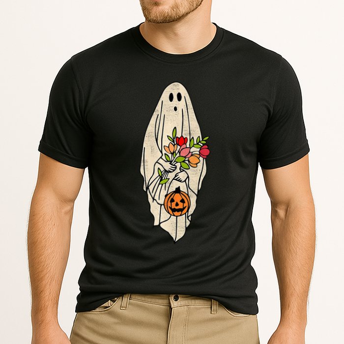 Spooky Halloween Floral Ghost Cooling Performance Crew T-Shirt