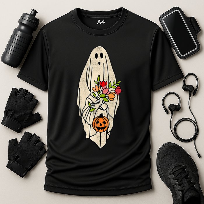Spooky Halloween Floral Ghost Cooling Performance Crew T-Shirt