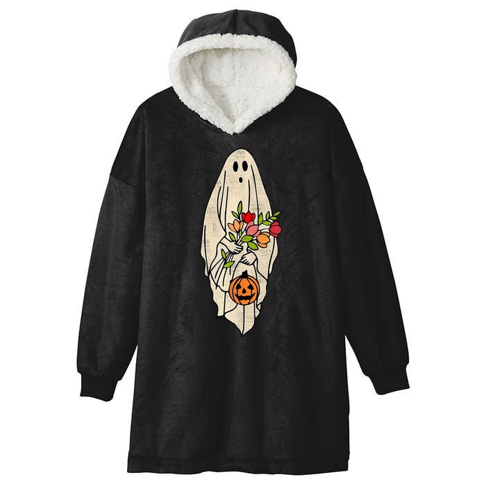 Spooky Halloween Floral Ghost Hooded Wearable Blanket