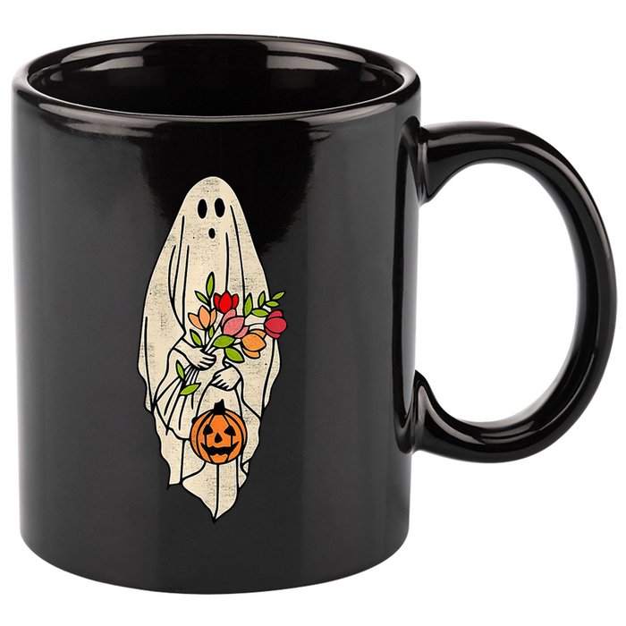 Spooky Halloween Floral Ghost 11oz C Handle Ceramic Mug