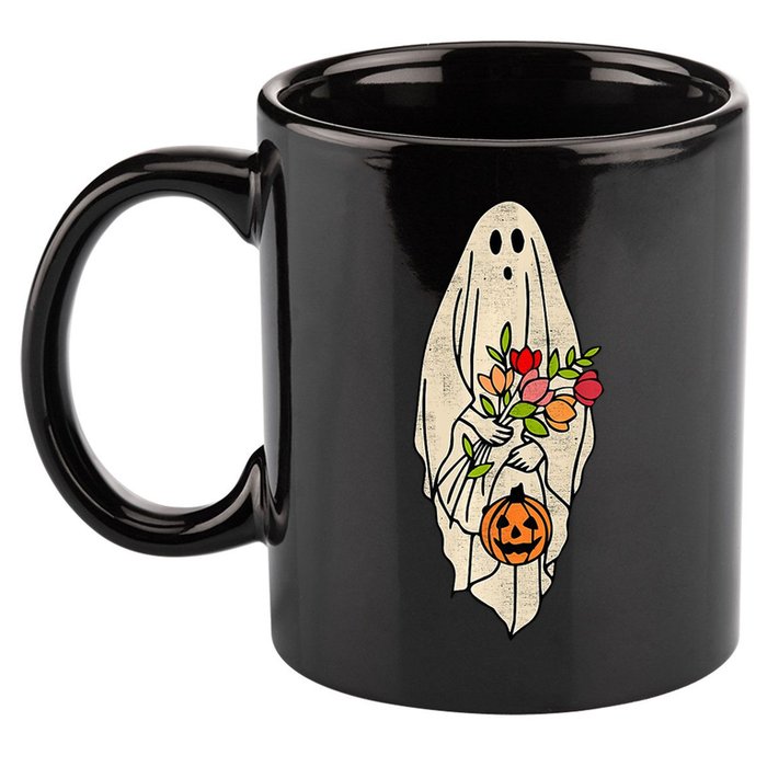 Spooky Halloween Floral Ghost 11oz C Handle Ceramic Mug