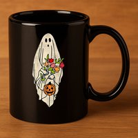 Spooky Halloween Floral Ghost 11oz C Handle Ceramic Mug