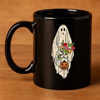 Spooky Halloween Floral Ghost 11oz C Handle Ceramic Mug