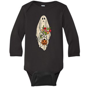 Spooky Halloween Floral Ghost Baby Long Sleeve Bodysuit