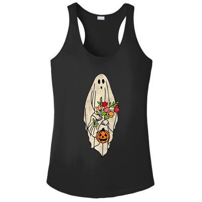 Spooky Halloween Floral Ghost Ladies PosiCharge Competitor Racerback Tank