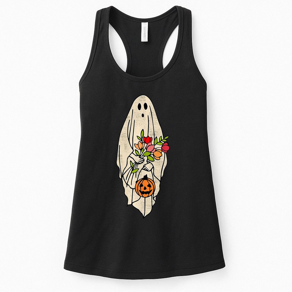 Spooky Halloween Floral Ghost Womens Tank Top