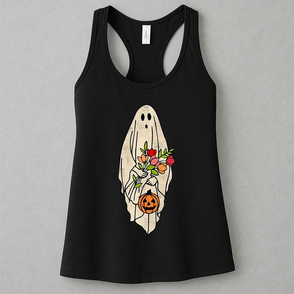 Spooky Halloween Floral Ghost Womens Tank Top