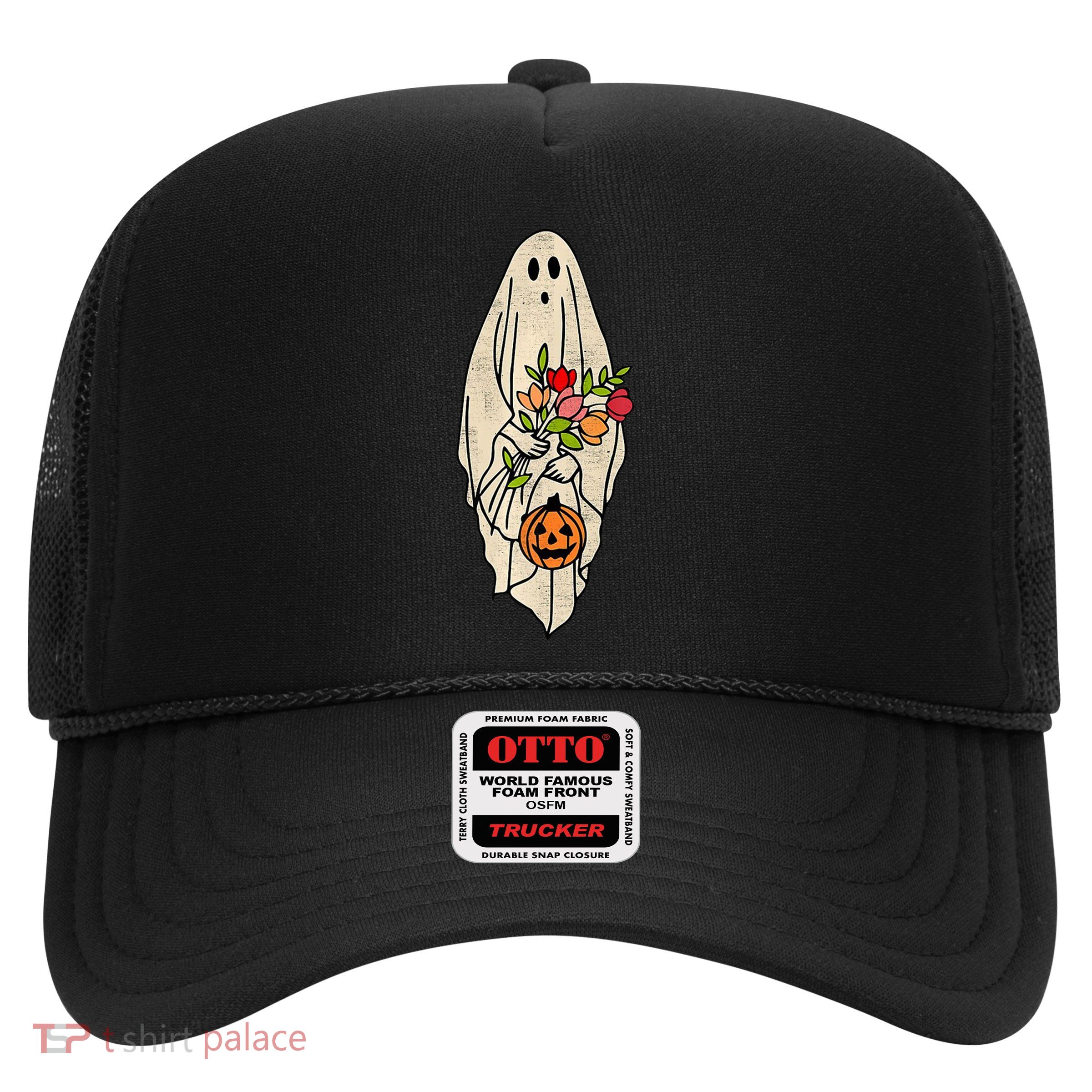 Spooky Halloween Floral Ghost Trucker Hat