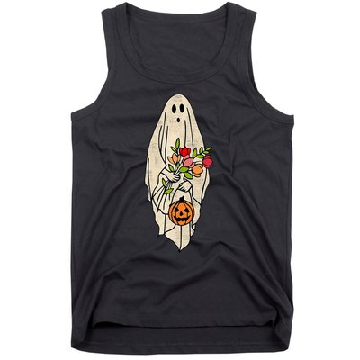 Spooky Halloween Floral Ghost Tank Top