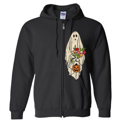 Spooky Halloween Floral Ghost Full Zip Hoodie