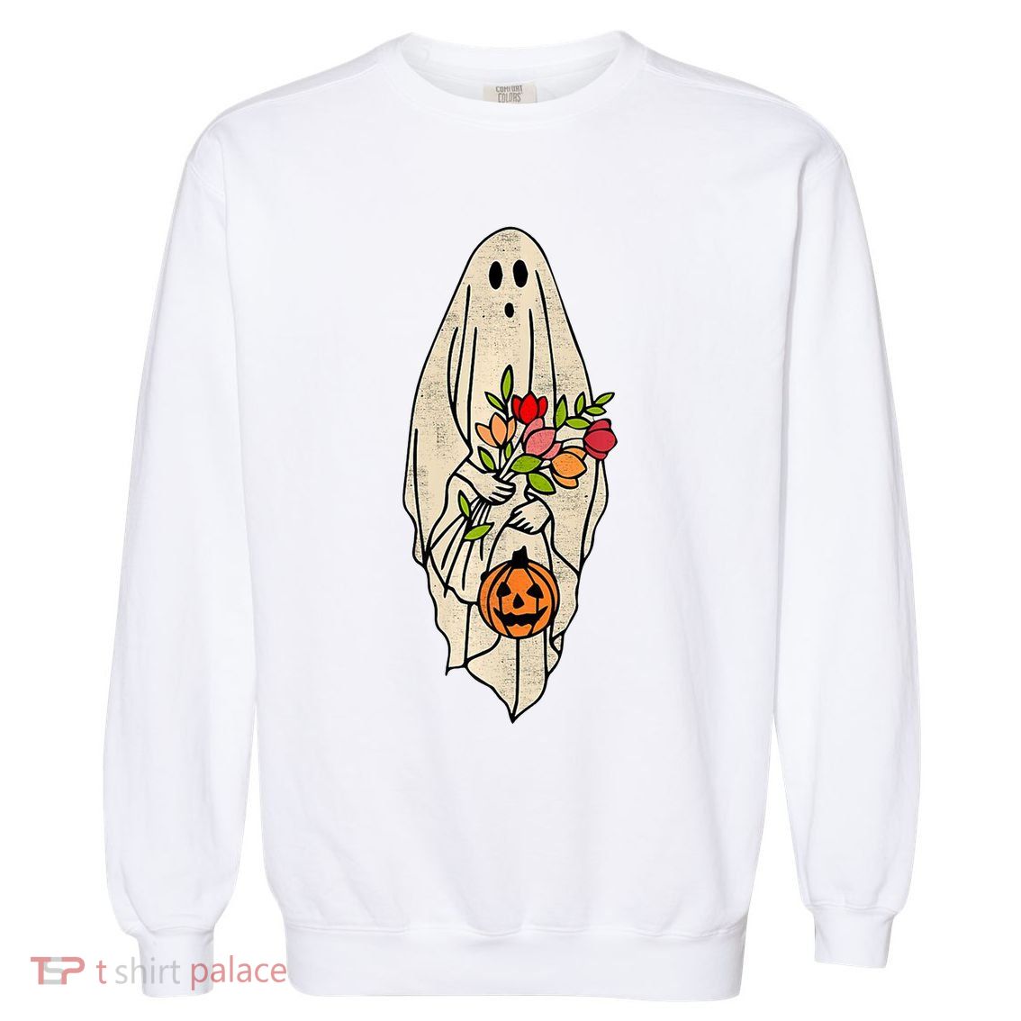 Spooky Halloween Floral Ghost Garment-Dyed Sweatshirt