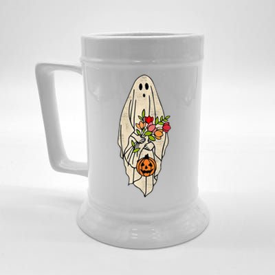 Spooky Halloween Floral Ghost Beer Stein