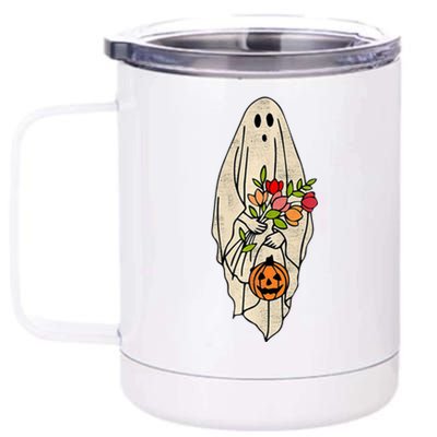 Spooky Halloween Floral Ghost 12 oz Stainless Steel Tumbler Cup