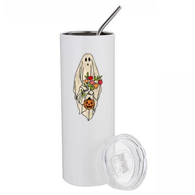 Spooky Halloween Floral Ghost Stainless Steel Tumbler