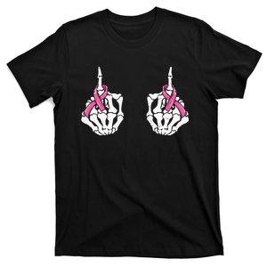 Skeleton Hand Fuck Cancer Pink Funny Breast Cancer Awareness T-Shirt