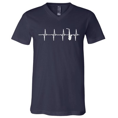 Saxophone Heartbeat For Saxophonists V-Neck T-Shirt