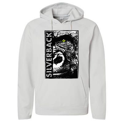 Silverback Half Face Gorilla With Green Eyes Performance Fleece Hoodie