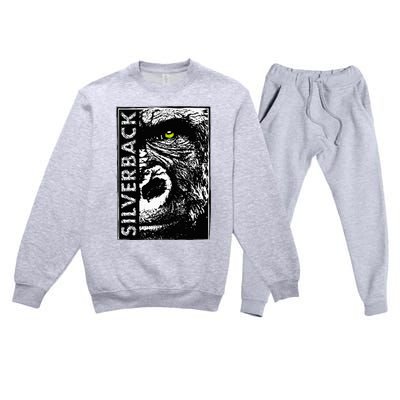 Silverback Half Face Gorilla With Green Eyes Premium Crewneck Sweatsuit Set