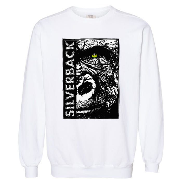 Silverback Half Face Gorilla With Green Eyes Garment-Dyed Sweatshirt