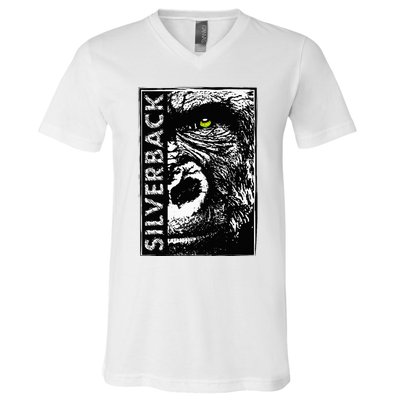 Silverback Half Face Gorilla With Green Eyes V-Neck T-Shirt