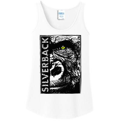 Silverback Half Face Gorilla With Green Eyes Ladies Essential Tank