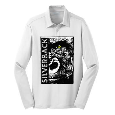 Silverback Half Face Gorilla With Green Eyes Silk Touch Performance Long Sleeve Polo