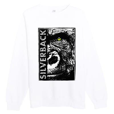 Silverback Half Face Gorilla With Green Eyes Premium Crewneck Sweatshirt