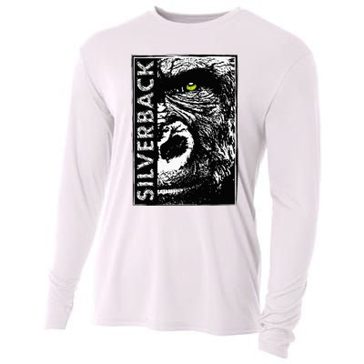 Silverback Half Face Gorilla With Green Eyes Cooling Performance Long Sleeve Crew