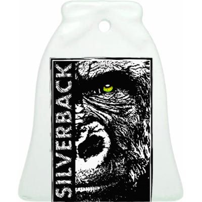 Silverback Half Face Gorilla With Green Eyes Ceramic Bell Ornament