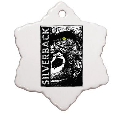 Silverback Half Face Gorilla With Green Eyes Ceramic Star Ornament