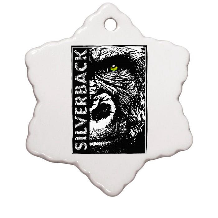 Silverback Half Face Gorilla With Green Eyes Ceramic Star Ornament