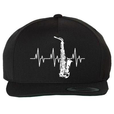 Saxophone Heartbeat Funny EKG Sax Player Gift Men Women Wool Snapback Cap